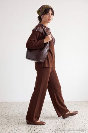 Trendyol Modest Dames Bruin Colorblock Lang, Oversized Modest Tweedelig Set