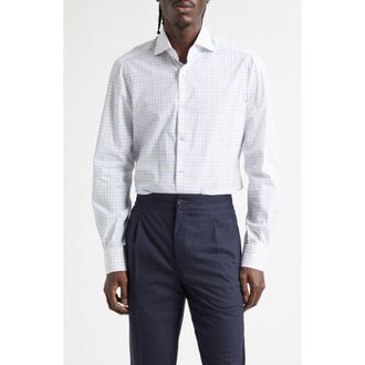Isaia Check Button-Up Shirt in White Multi at Nordstrom, Size 39
