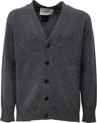 Amaranto Distressed Grey Cardigan with V-Neckline and Button Closure