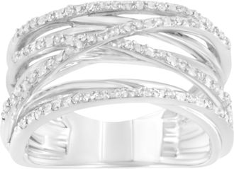 House of Brilliance 925 Sterling Silver 1/4 Cttw Prong Set Round-Cut Diamond Bypass Ring