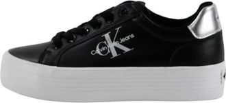 Calvin Klein Premium Leren Veterschoenen met Flatform Zool - Dames - Sneakers - Zwart - 40 EU - Leer - Schoenen
