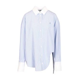 The Attico Oversize Striped Cotton Shirt - female - The Attico - Shirts - Blue - M - Blouses & Shirts