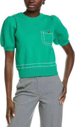 English Factory Stitch Detail Puff Sleeve Knit Top