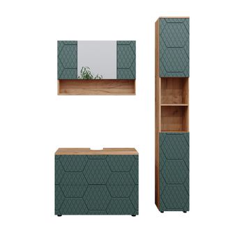 Vicco Conjunto De Muebles De Ba&ntilde;o Irma, Verde, 3 Piezas, Con Armario Con Espejo 80 Cm