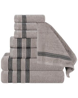 Superior Brea Zero Twist Cotton Ribbed Geometric Border Plush 8Pc Towel Set