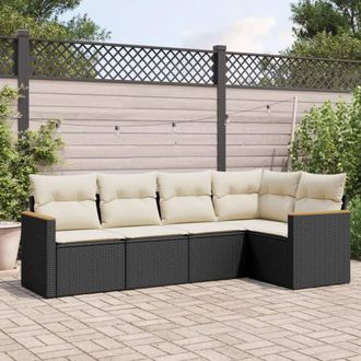 vidaXL Set De Muebles De Jard&iacute;n 5 Pzas Y Cojines Rat&aacute;n Sint&eacute;tico Negro Vidaxl