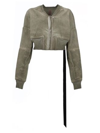 Rick Owens Denim Flight Cropped Knit Rib Bomber Jacket