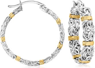 Ross-Simons Byzantine Station Hoop Earrings in Sterling Silver With 14kt Yellow Gold