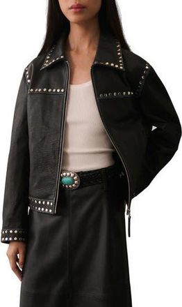 Mango Studded Leather Jacket in Black at Nordstrom Rack, Size X-Small