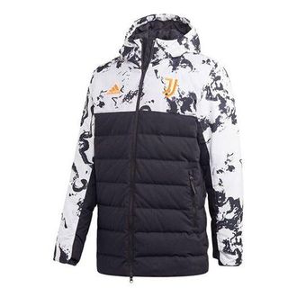 adidas Juventus Soccer/Football Sports Colorblock hooded down Jacket Black White Colorblock FR4213