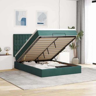 vidaXL Estructura Cama Otomana Colchones Terciopelo Verde Oscuro Vidaxl