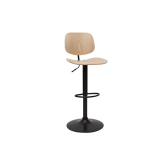 Miliboo Miliboo - Taburete De Cocina Regulable De Madera Clara Y Metal Negro Tobias