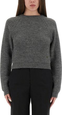 Moschino Grey Knitted Crew Neck Sweater