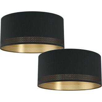 Loops 2 PACK Wall Flush Ceiling Light Colour Black Shade Black Gold Fabric E27 1x40W