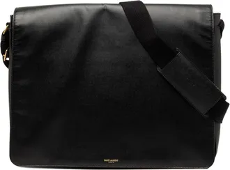 Saint Laurent Black Leather Messenger Bag Shoulder Bag (Pre-Owned)