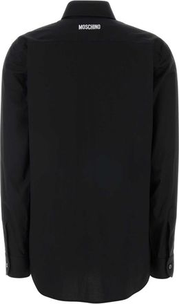 Moschino Womens Floral-Embroidered Stretch Poplin Shirt Black Cotton Elastane
