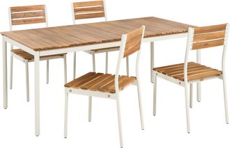 Beliani Mesa De Comedor De Jard&iacute;n Moderna Con 4 Sillas De Madera De Acacia Con Listones Y Estructura De Metal Marr&oacute;n Corricella
