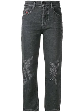 Diesel cropped slim fit jeans - women - Cotton/Leather/Polyester - 26/32 - Black