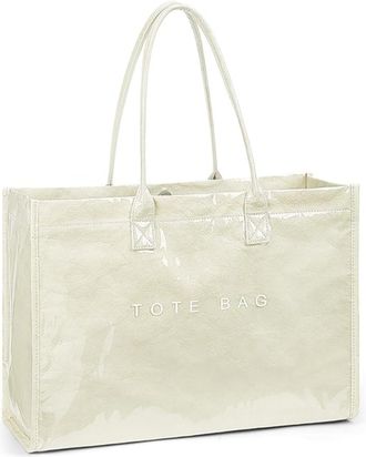 Generic PVC Tote Bag for Women, Large Plastic Bag, Shoulder Bag with Kraft Paper Letter Pattern, Hobo Handbag
