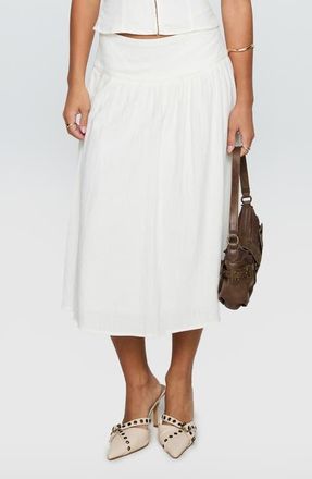 Princess Polly Heart of Gold Drop Waist Linen Blend Midi Skirt in White at Nordstrom, Size 10
