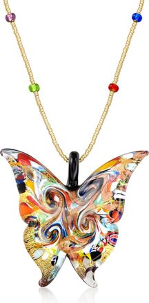 Ross-Simons Italian Multicolored Murano Glass Butterfly Pendant Necklace With 18kt Gold Over Sterling