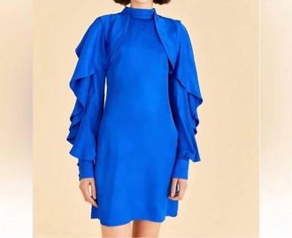 Farm Rio Backless Ruffledsleeve Mini Dress In Bright Blue