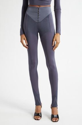 Jean Paul Gaultier Jersey & Rib Stirrup Leggings in Petrol at Nordstrom, Size Xx-Small