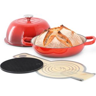 MegaChef 6 Quart Enameled Cast Iron Bread Pot with Baking Mat in Red at Nordstrom