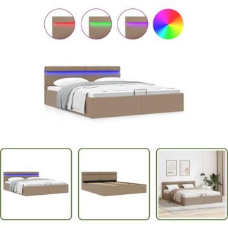vidaXL Letto matrimoniale - Giroletto Idraulico con LED Cappuccino Similpelle 160x200cm