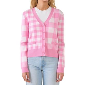 English Factory Gingham Knit Cardigan in Pink at Nordstrom, Size Small
