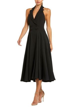 Mac Duggal Crepe Sleeveless Blazer Halter Midi Dress in Black at Nordstrom, Size 12