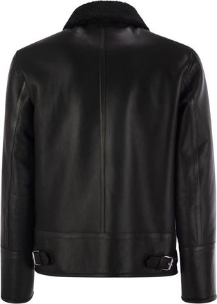 Dondup Mens Regular Shearling Jacket - Black Leather - Size EU 50 (Mens)