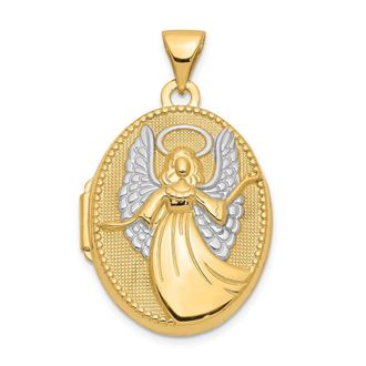 Diamond2Deal 14k Yellow Gold Rhodium 21mm Oval Guardian Angel Locket Pendant