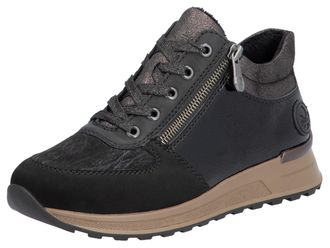 Rieker Sneaker RIEKER, Damen, Gr. 36, schwarz, grau, Lederimitat, Textil, Schuhe Sneaker, Freizeitschuh, Halbschuh, Schn&uuml;rschuh mit seitlichem Reissverschlus