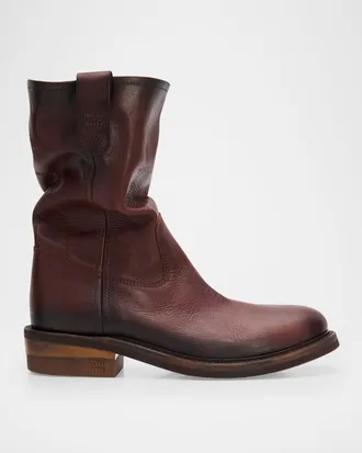 Miu Miu Foule Leather Mid-Calf Boots