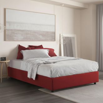 Talamo Italia Dmora - Cama Matrimonial Dbard, Cama Contenedor Con Revestimiento De Tela, 100% Made In Italy, Apertura Frontal, Adecuado Para Colch&oacute;n Cm 140x200, Roj