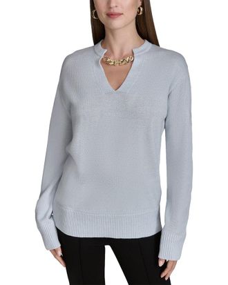 Halston Heritage Logo Chain V-Neck Sweater