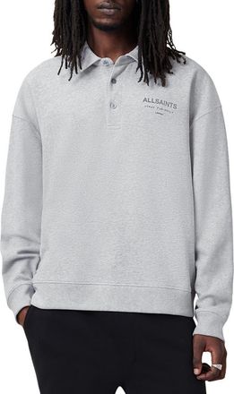 AllSaints Xander Logo Graphic Polo Sweatshirt in Grey Marl at Nordstrom, Size Xx-Large