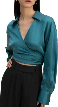 LilySilk Pure Silk Blouse Wrapover Cropped Shirt