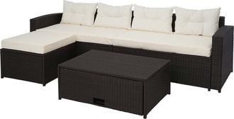 Hhg Hhg - Nunca Usado] Conjunto De Polirrat&aacute;n 080, Conjunto Para Balc&oacute;n/jard&iacute;n/sal&oacute;n Sof&aacute;, Compartimento, Marr&oacute;n, Cojines Crema-beige