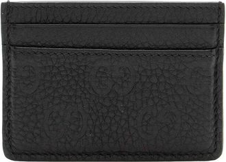 Gucci Black Gg Grainy Leather Emblem Card Case (Authentic Pre-Loved)