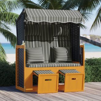vidaXL Silla Strandkorb Con Cojines Rat&aacute;n Sint&eacute;tico Madera Negro Gris Vidaxl