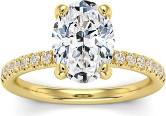Pompeii3 3 1/2Ct Oval Diamond Engagement Ring Lab Grown in 14k Gold Hidden Halo
