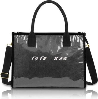 Generic Womens Glossy Crossbody Bag - 13-Inch Laptop Tote with Detachable Strap - Large Waterproof PVC Shoulder Handbag (Black (italic))