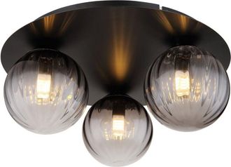 Globo Lighting Dallerta Lámpara de techo Globe con pantalla de cristal ahumado negro mate, 3 bombillas G9
