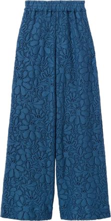 La DoubleJ floral-pattern lace trousers - women - Wool/Polyamide - L - Blue