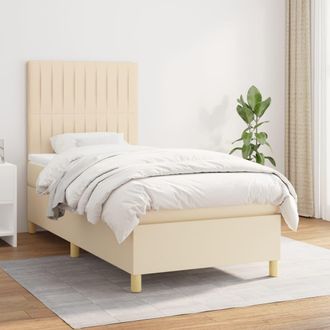 vidaXL Vidaxl - Cama Box Spring Con Colch&oacute;n Tela Color Crema 90x200 Cm