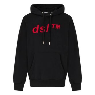 Diesel Hoodies, male, Black, Size: XL Embroidered Hoodie