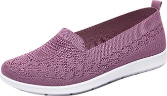 Generic Womens Slip On Trainers Mesh Walking Tennis Shoes Lightweight Breathable Classic Comfortable Casual Running Shoes Gym Workout Sports Purple