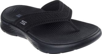 Skechers Zehentrenner SKECHERS GO WALK FLEX SANDAL, Damen, Gr. 35, schwarz, Textil, Strukturmuster, unifarben, Schuhe Zehentrenner, Badeschuh, Strandschuh, Som